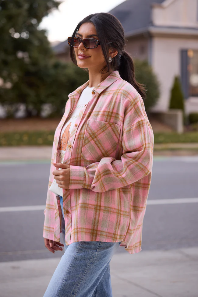 Rory Pink And Brown Plaid Flannel Top FINAL SALE - Image 3