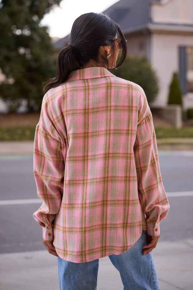 Rory Pink And Brown Plaid Flannel Top FINAL SALE - Image 4