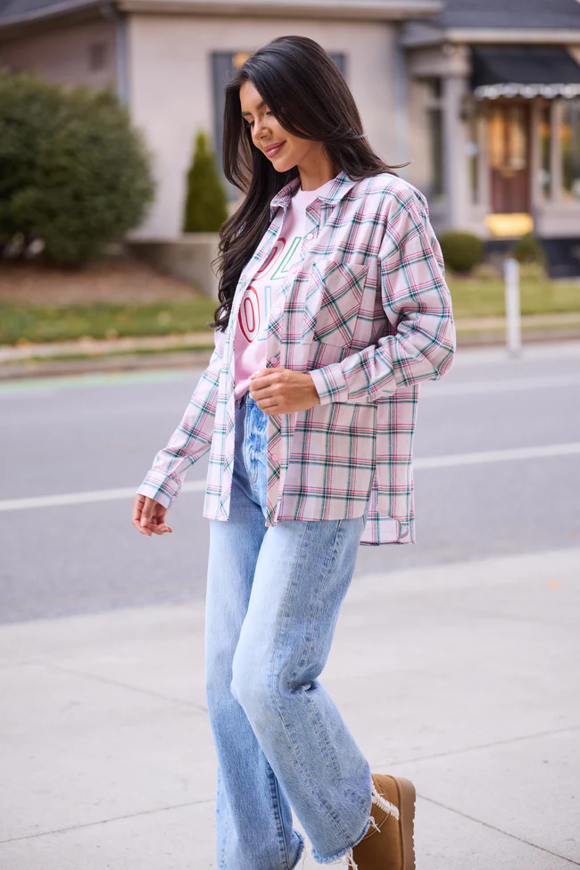 Rory Pink And Green Holiday Plaid Flannel Top FINAL SALE - Image 2