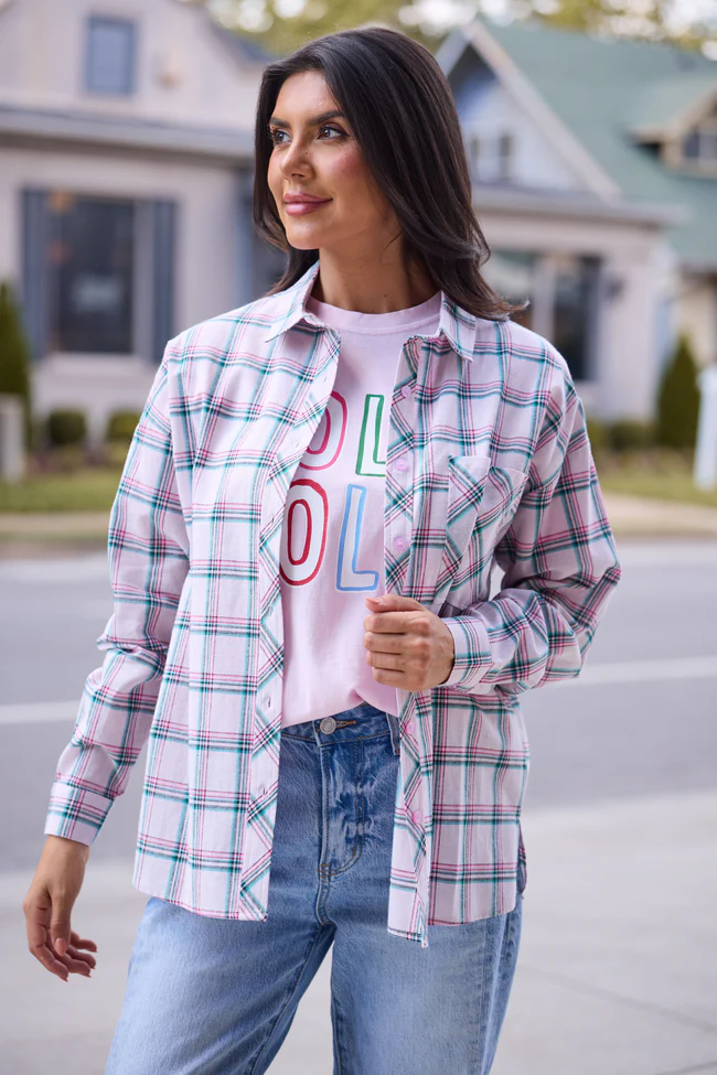 Rory Pink And Green Holiday Plaid Flannel Top FINAL SALE - Image 3