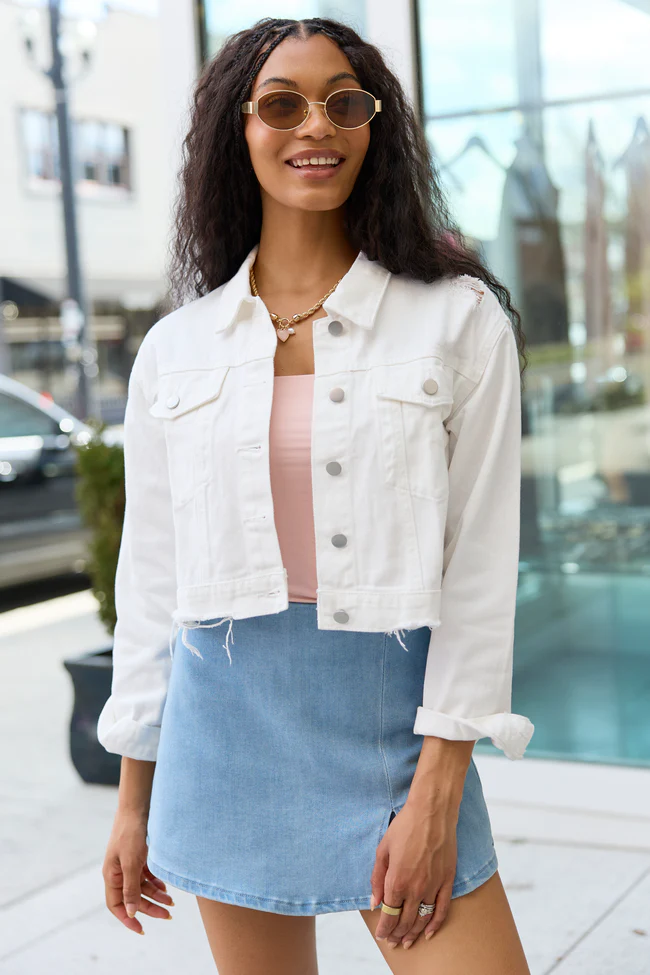 Run Around Town Ivory Deconstructed Denim Jacket