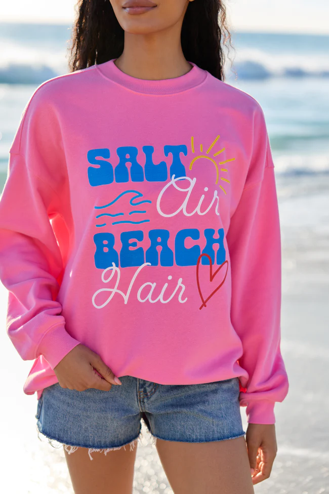 Salt Air Beach Hair Pink Graphic Sweatshirt - Image 2