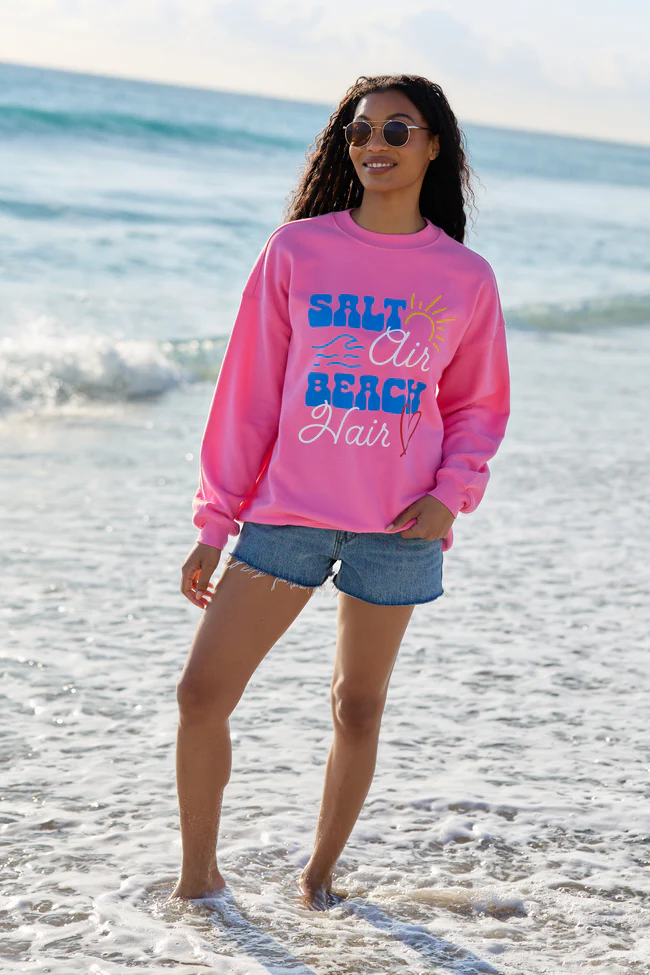 Salt Air Beach Hair Pink Graphic Sweatshirt - Image 3