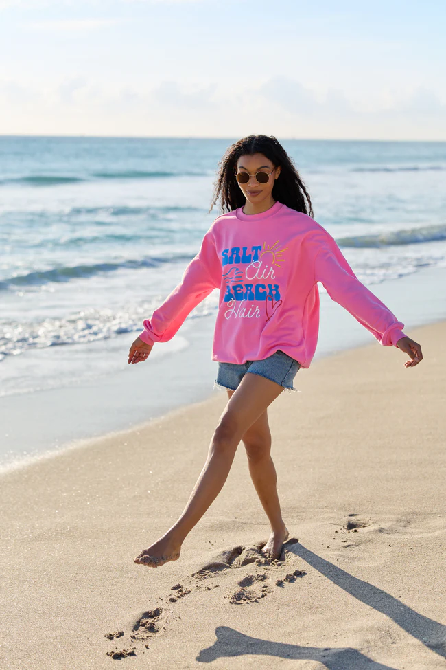 Salt Air Beach Hair Pink Graphic Sweatshirt - Image 4