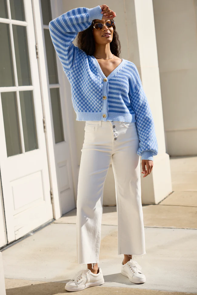 Samara Checkered And Stripes Blue Cardigan - Image 3