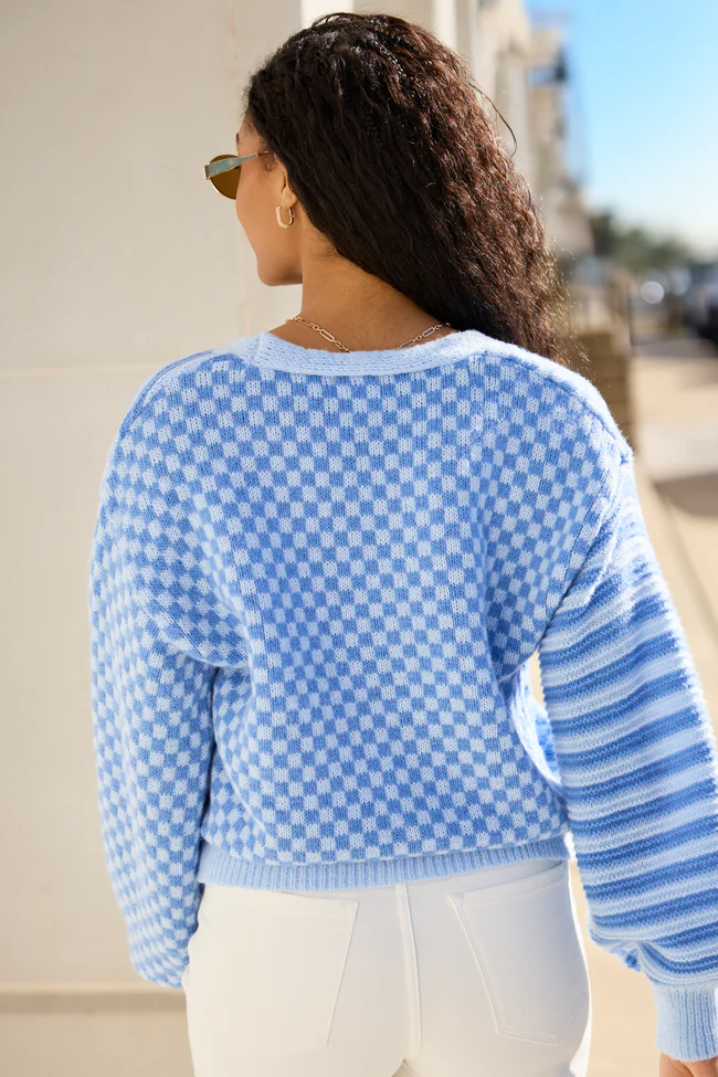 Samara Checkered And Stripes Blue Cardigan - Image 5