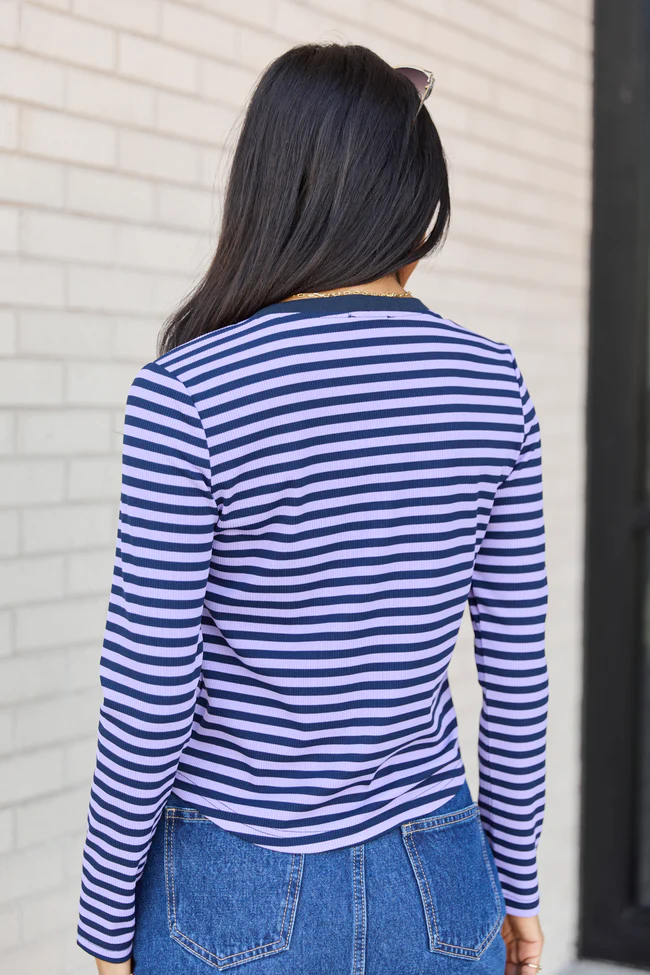 Sammi Navy Blue And Purple Striped Long Sleeve Top FINAL SALE - Image 4