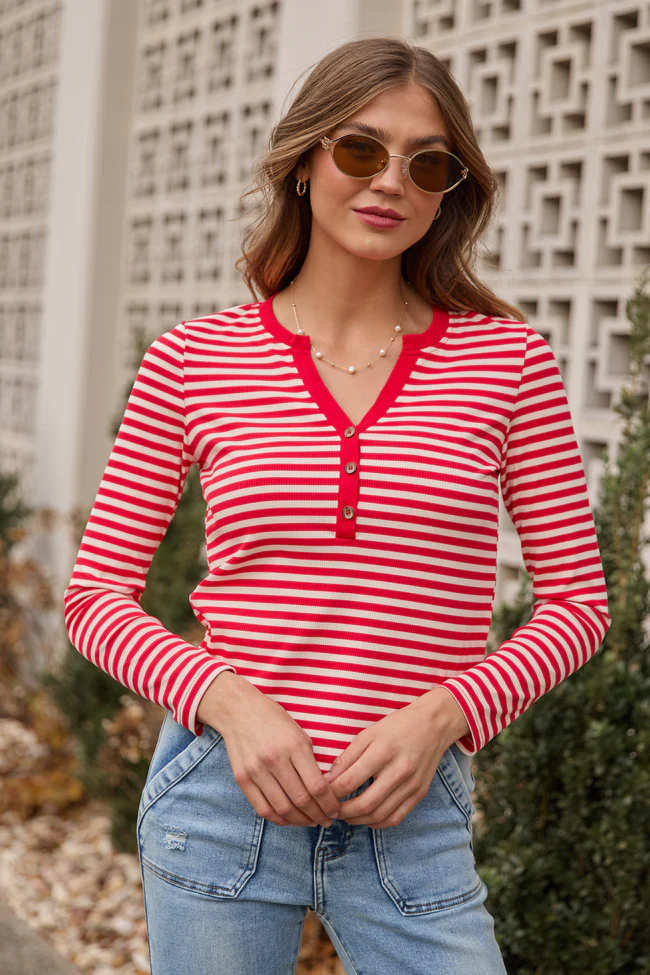 Sammi Red Striped Long Sleeve Top FINAL SALE