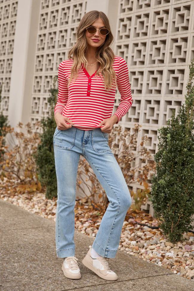 Sammi Red Striped Long Sleeve Top FINAL SALE - Image 2