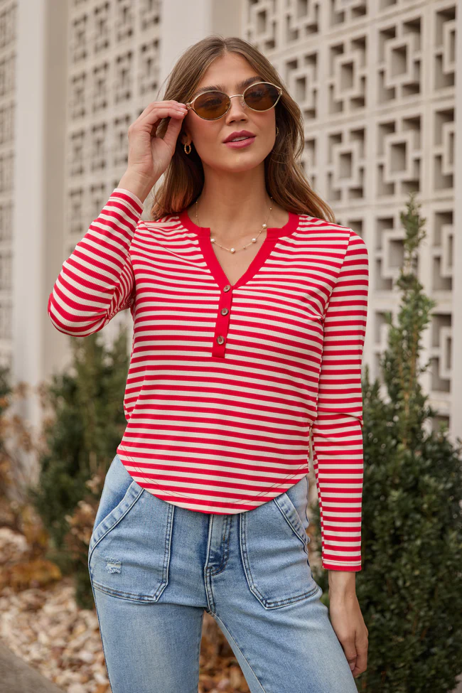 Sammi Red Striped Long Sleeve Top FINAL SALE - Image 3
