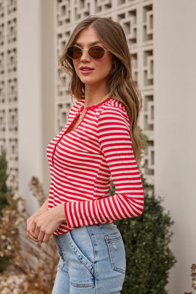 Sammi Red Striped Long Sleeve Top FINAL SALE - Image 4