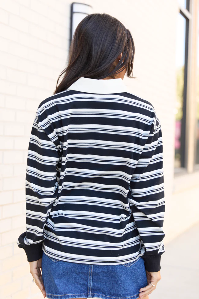 Sandra Black Striped Collared Pullover FINAL SALE - Image 4