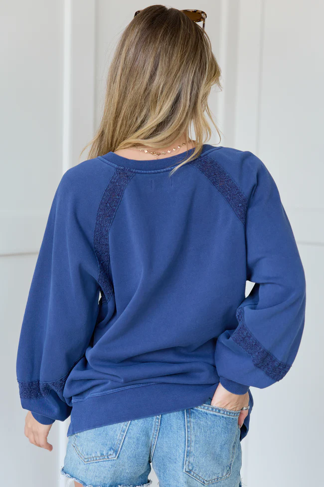 Sawyer Blue Lace V-neck Top SALE - Image 5