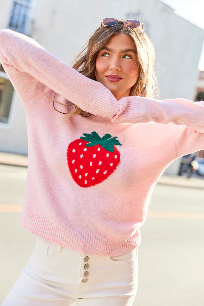 Saye Pink Strawberry Crewneck Sweater - Image 3