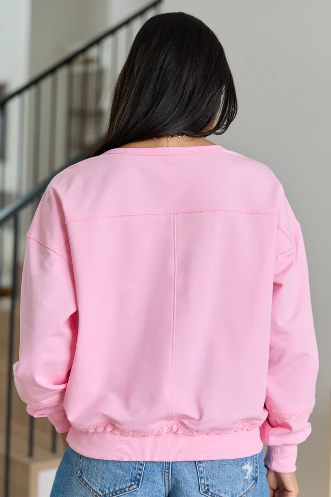 Scottie Pink Eyelet Trim Crewneck Top - Image 4
