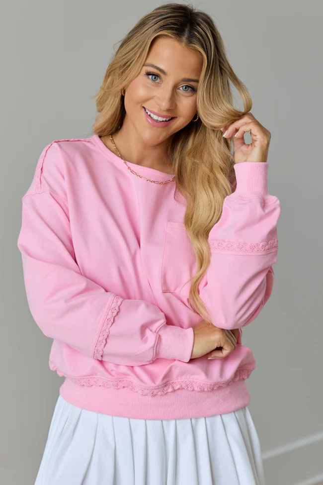 Scottie Pink Eyelet Trim Crewneck Top - Image 8