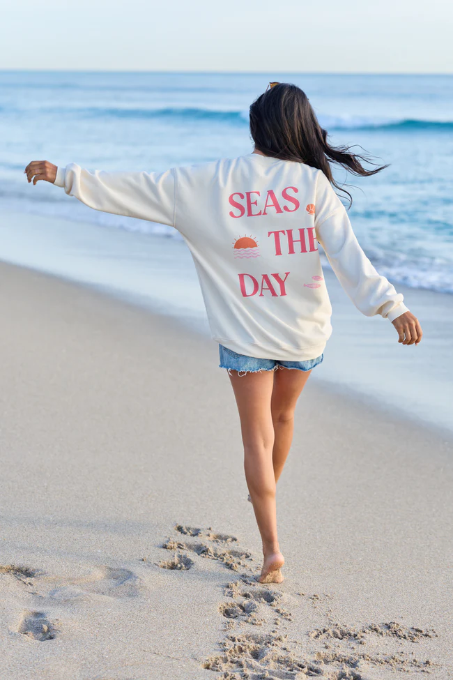Seas The Day Cream Graphic Sweatshirt - Image 3