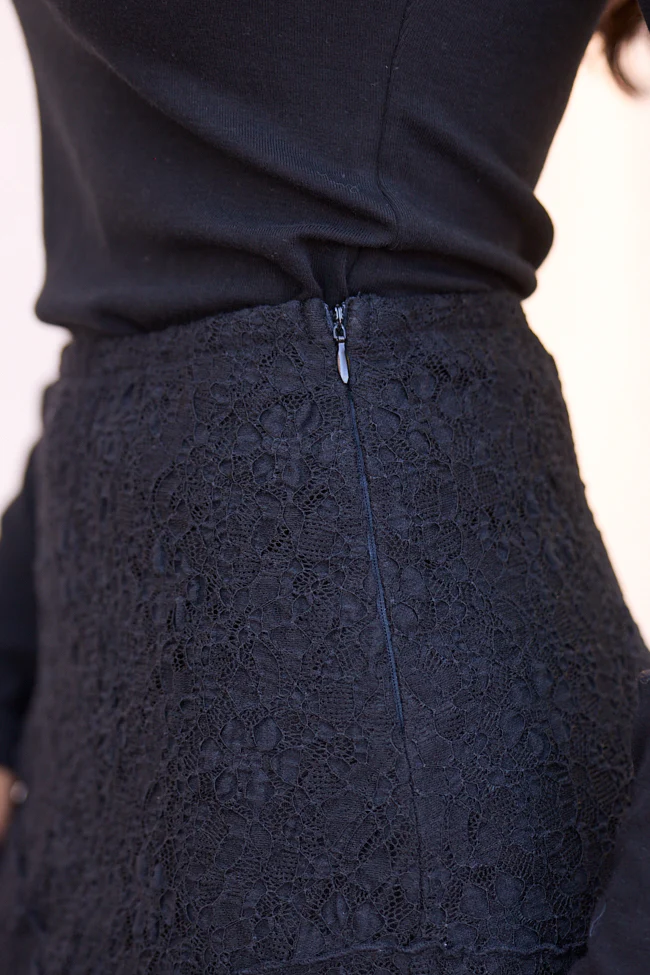 Selene Black Lace Asymmetric Maxi Skirt FINAL SALE - Image 5