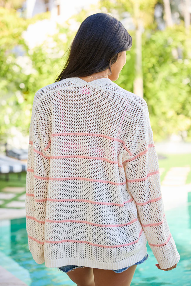 Shay White And Pink Stripe Cardigan - Image 5