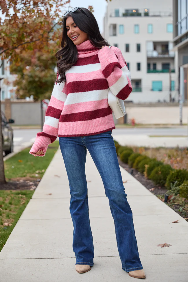 Shaylee Pink And Berry Stripe Turtleneck Sweater FINAL SALE - Image 2