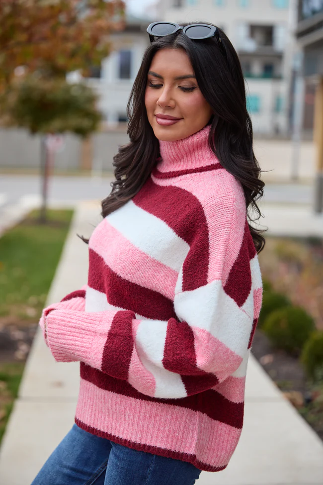 Shaylee Pink And Berry Stripe Turtleneck Sweater FINAL SALE - Image 3