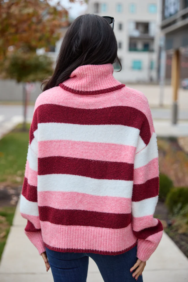 Shaylee Pink And Berry Stripe Turtleneck Sweater FINAL SALE - Image 4