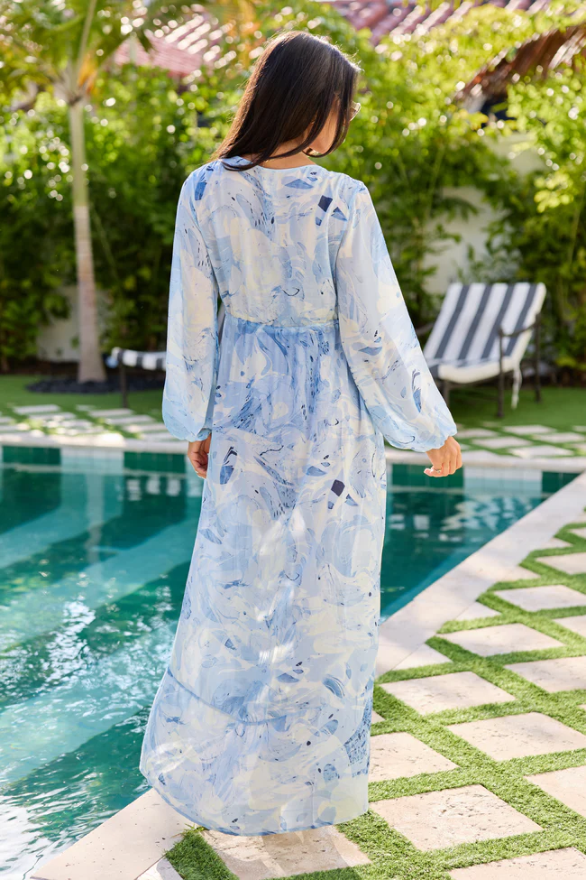 Shine On Blue Printed Long Sleeve Swim Cover-up - Image 5