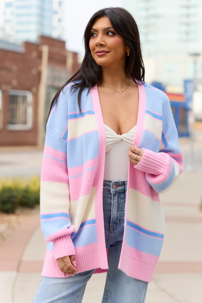 Sidney Pink And Blue Stripe Cardigan SALE