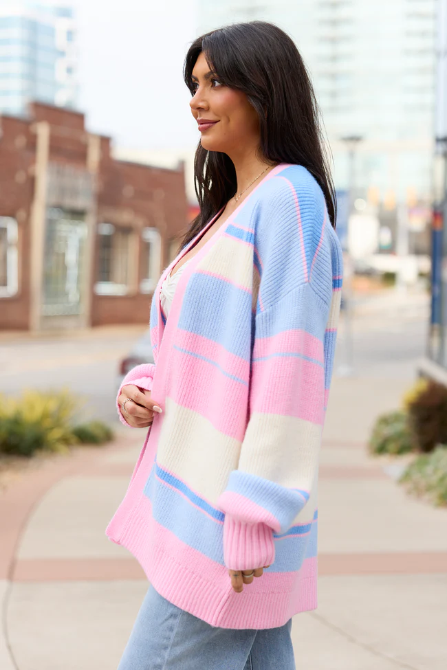Sidney Pink And Blue Stripe Cardigan SALE - Image 3