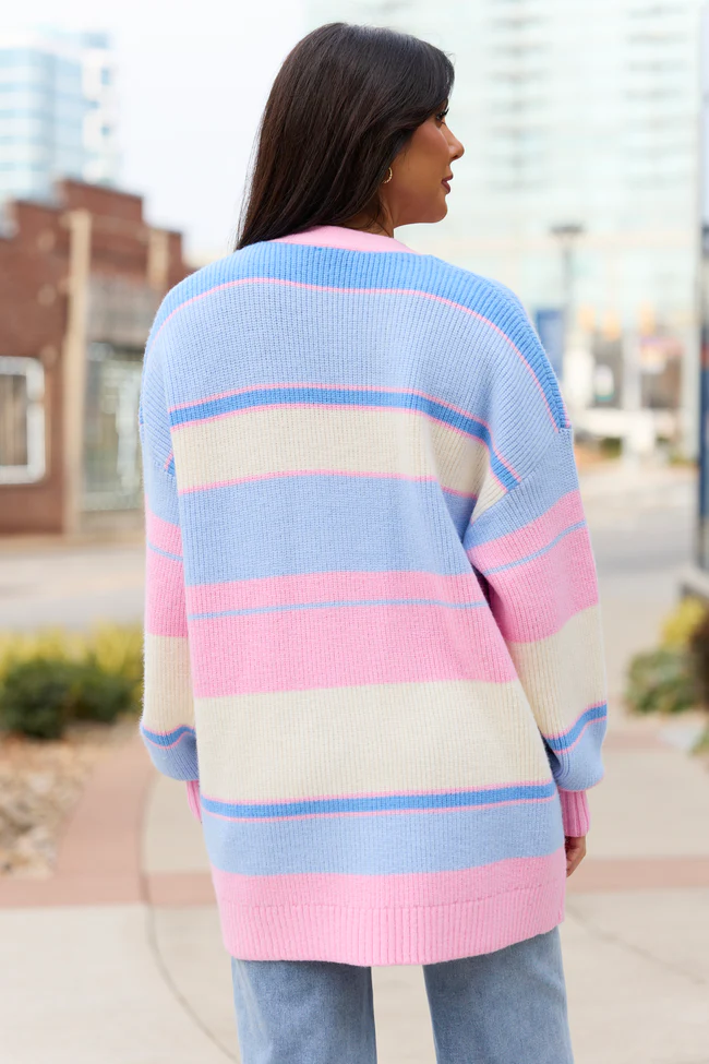 Sidney Pink And Blue Stripe Cardigan SALE - Image 4