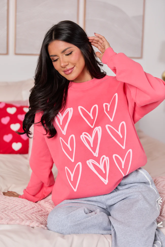 Sketched Hearts Light Red Graphic Sweatshirt - Image 2