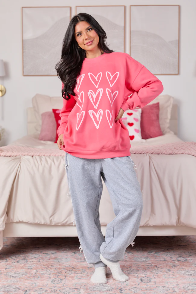 Sketched Hearts Light Red Graphic Sweatshirt - Image 3