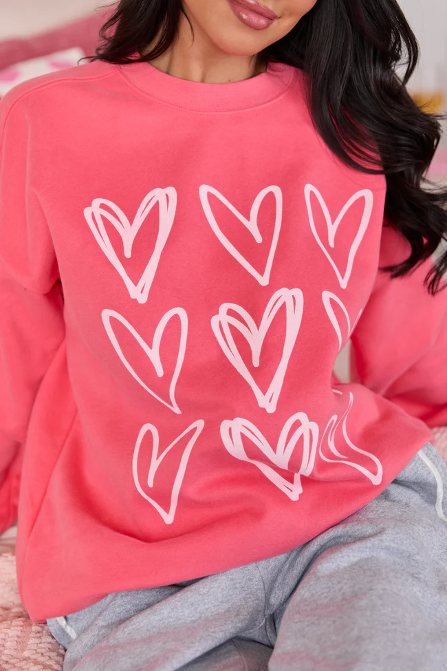 Sketched Hearts Light Red Graphic Sweatshirt - Image 4