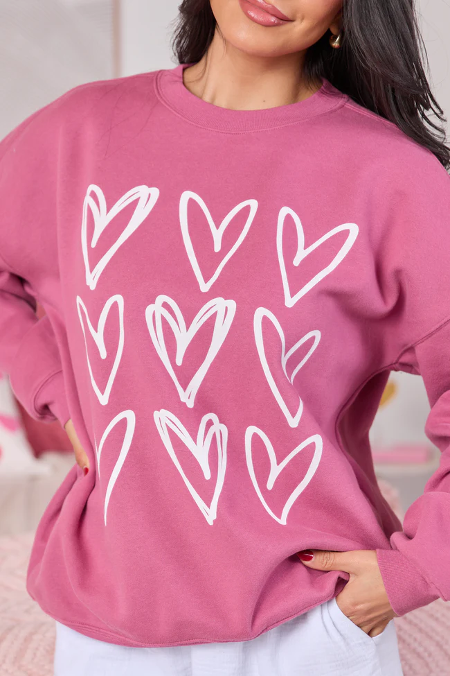 Sketched Hearts Rose Graphic Sweatshirt - Image 3