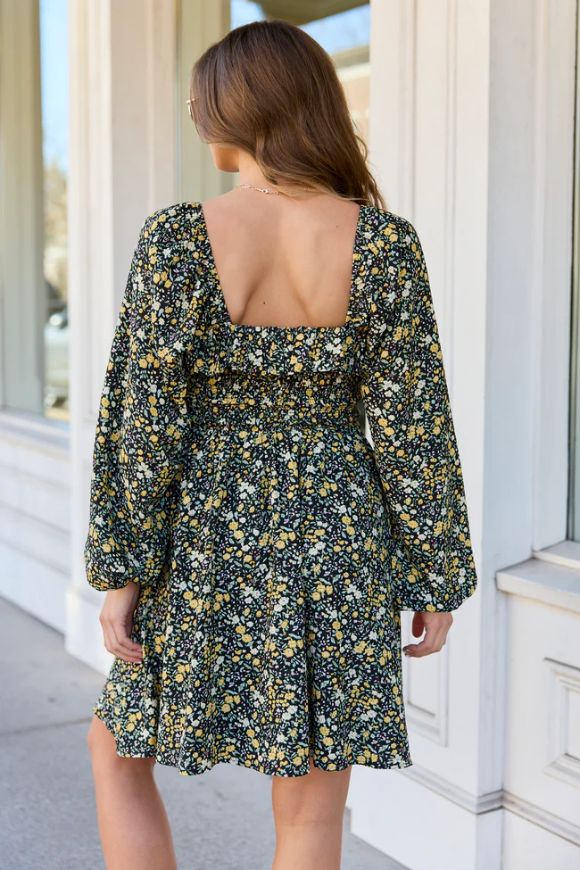 Sophia Black Floral Smocked Top Dress - Image 4