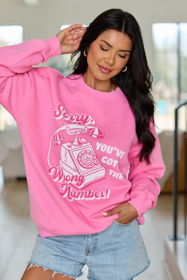 Sorry, Wrong Number! Pink Graphic Sweatshirt - Image 2