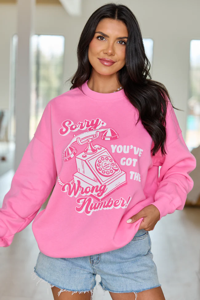 Sorry, Wrong Number! Pink Graphic Sweatshirt - Image 4