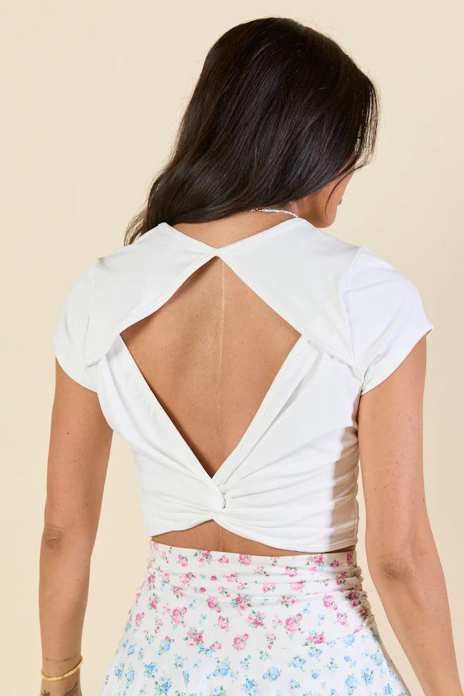 Stay Ready White Short Sleeve Open Back Knit Top FINAL SALE - Image 2