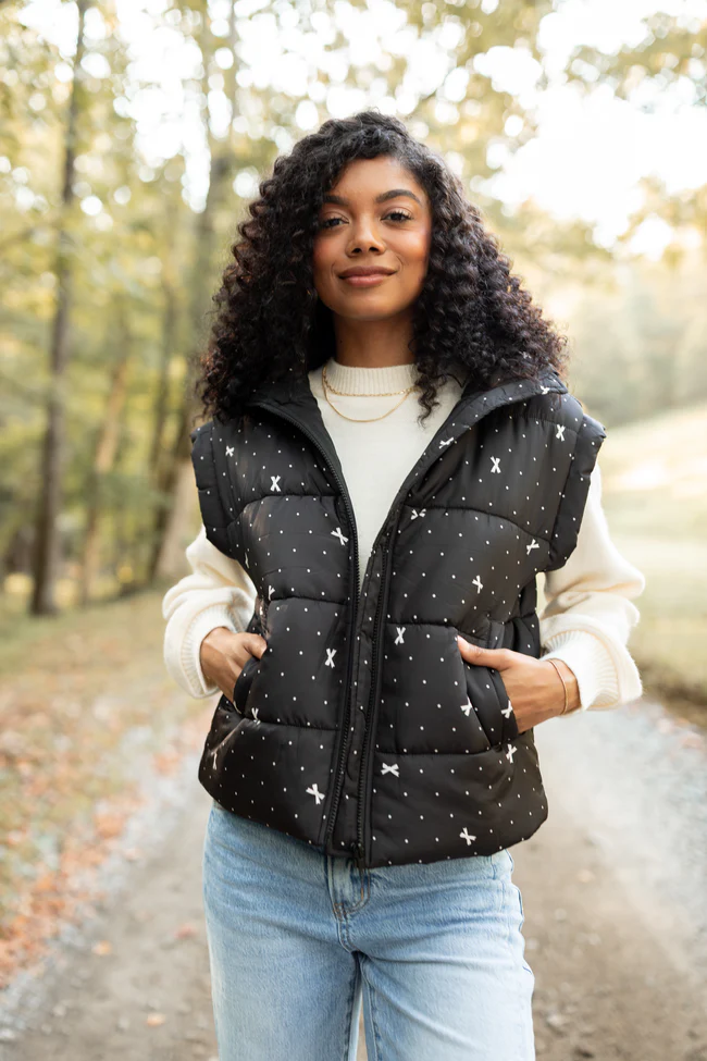 Stella Black Bow Dot Puffer Vest FINAL SALE