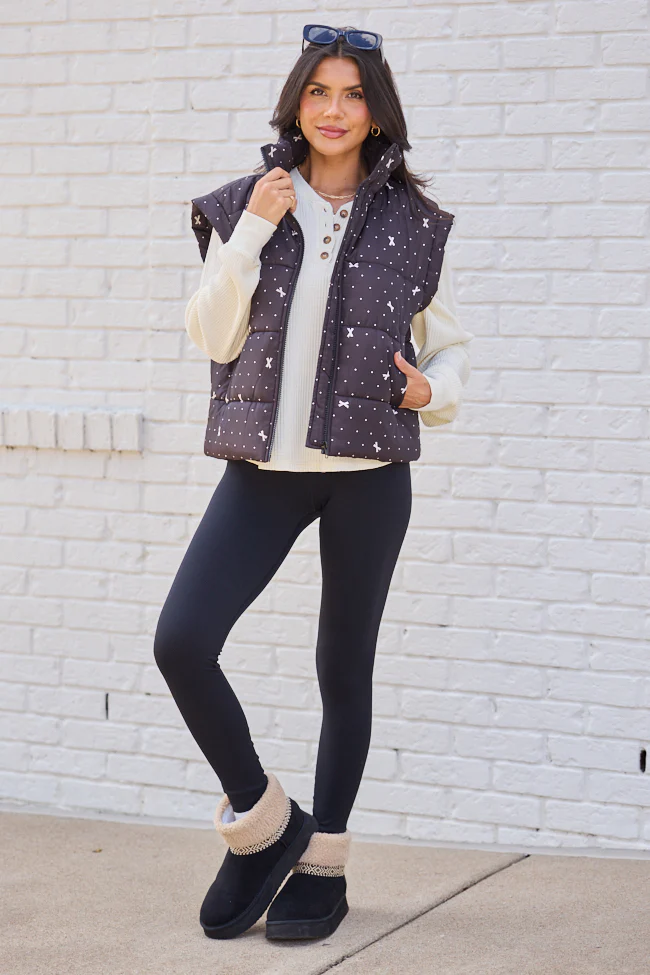Stella Black Bow Dot Puffer Vest FINAL SALE - Image 4