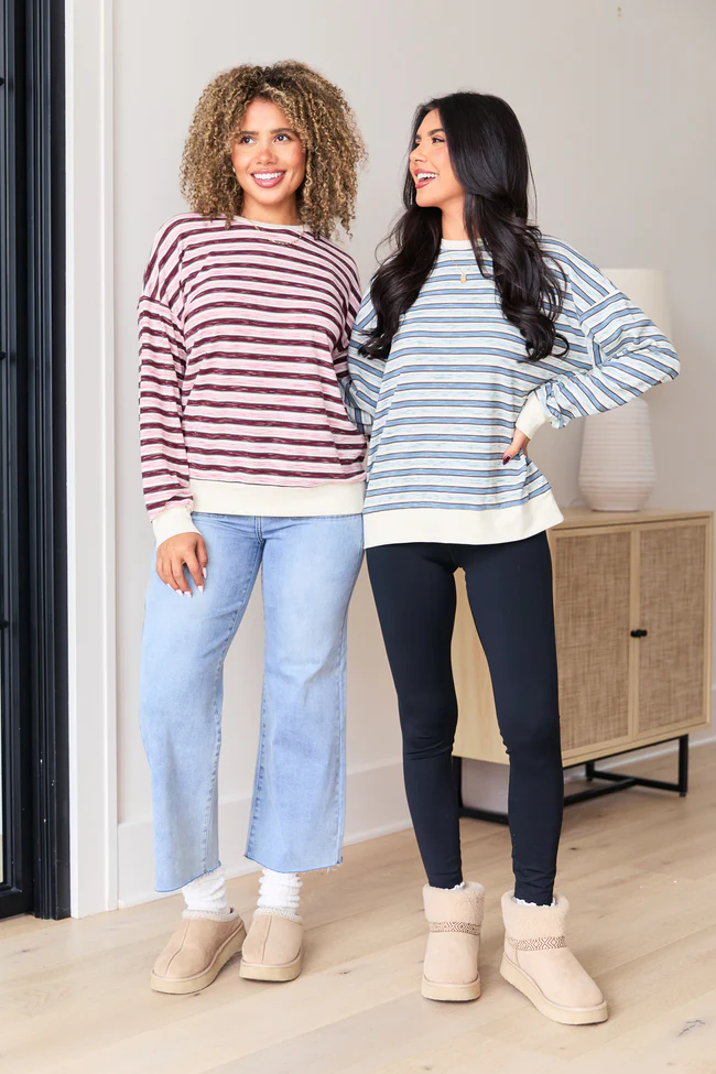 Stevie Pink And Purple Stripe Crewneck Sweater FINAL SALE - Image 2