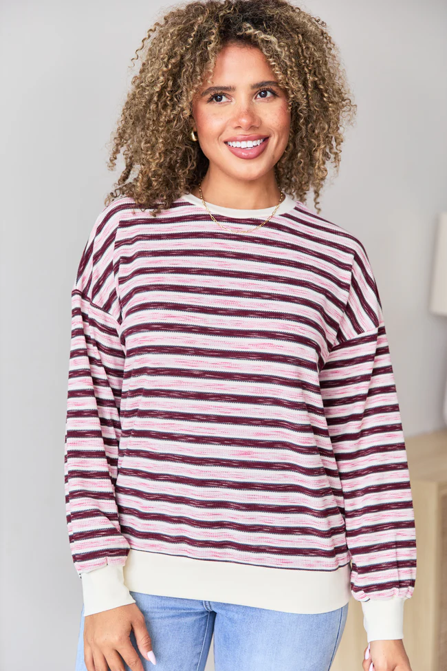 Stevie Pink And Purple Stripe Crewneck Sweater FINAL SALE - Image 3