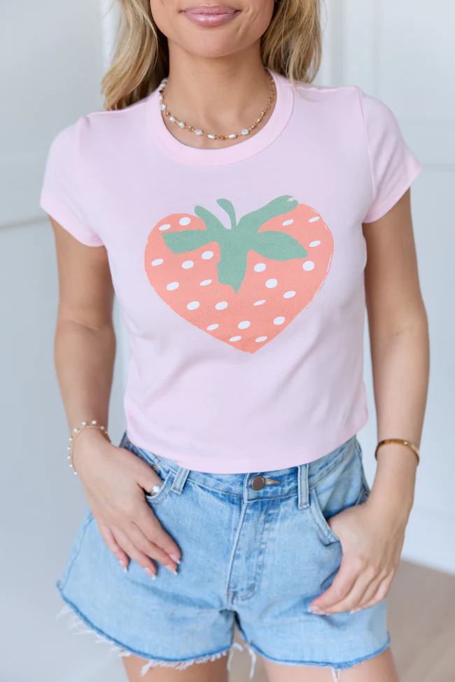 Strawberry Heart Pink Baby Graphic Tee - Image 2