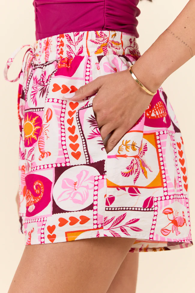 Summer Is Here Pink Printed Coverup Shorts FINAL SALE - Image 3