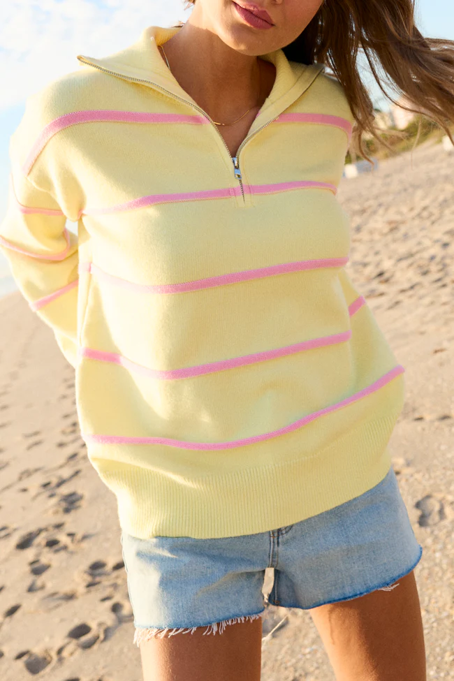 Sunday Stripe Club Yellow And Pink Quarter Zip - Image 2