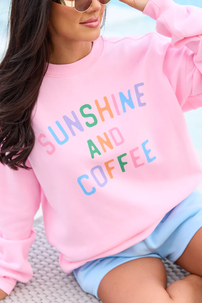 Sunshine And Coffee Light Pink Graphic Sweatshirt - Image 2