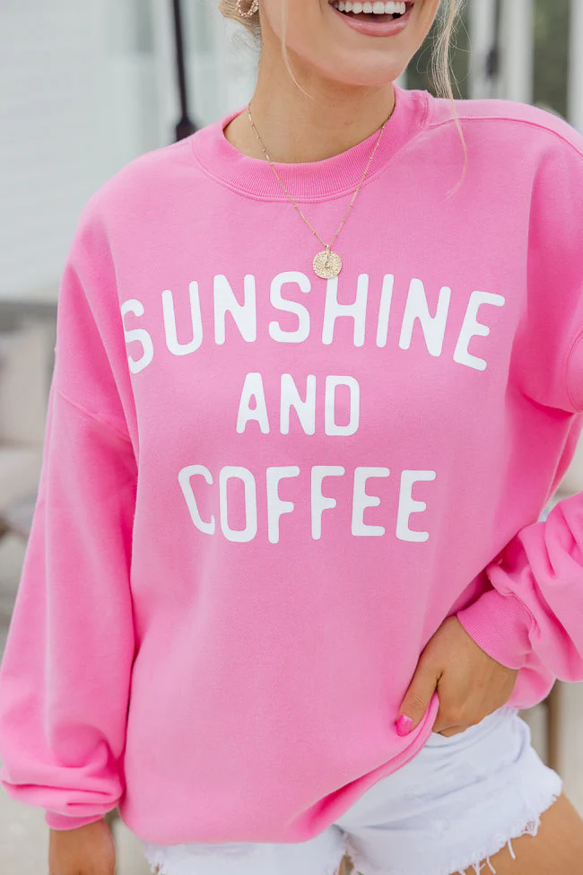 Sunshine and Coffee Pink Graphic Sweatshirt - Image 2