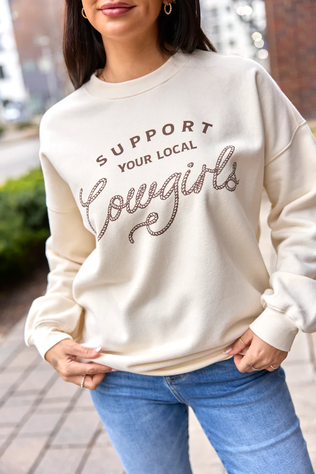 Support Your Local Cowgirls Cream Graphic Sweatshirt - Image 2