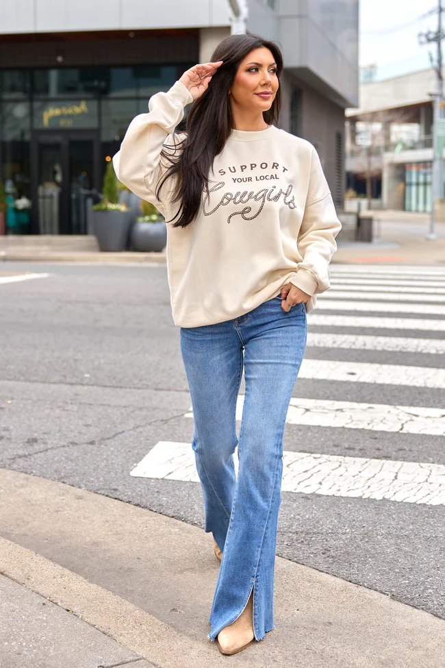 Support Your Local Cowgirls Cream Graphic Sweatshirt - Image 3