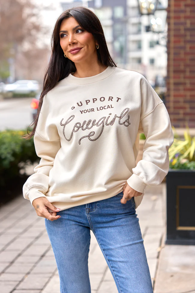 Support Your Local Cowgirls Cream Graphic Sweatshirt - Image 4